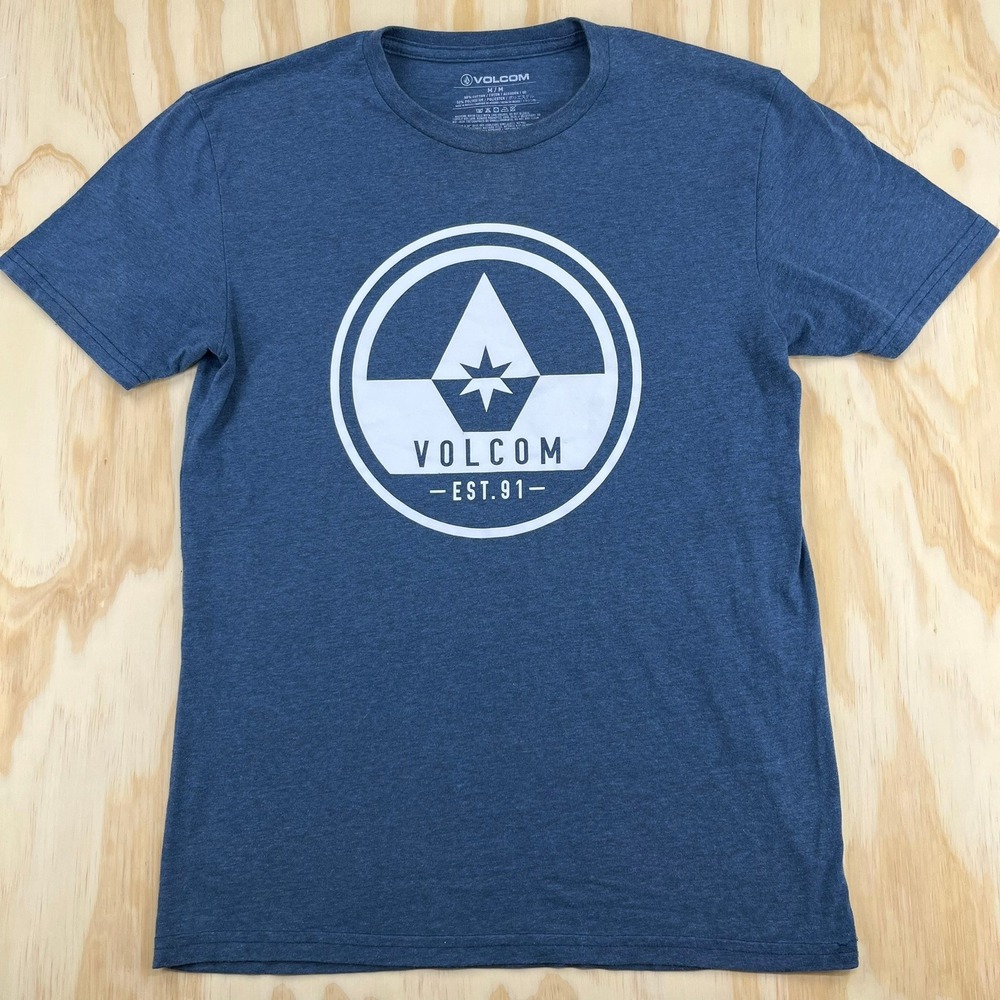 Volcom Mens Graphic T-Shirt Heather Blue Short Sleeve Crew Neck Logo Size Medium